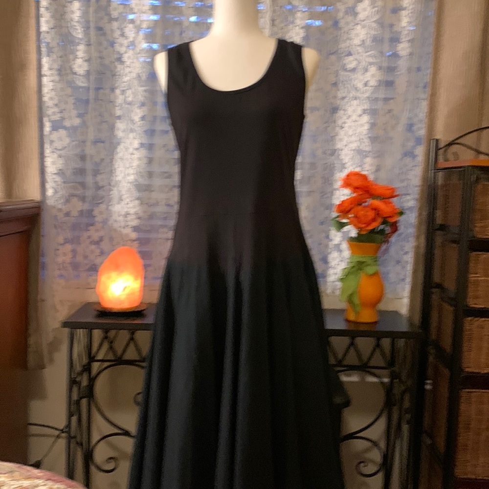 Attractive black full length dress. 95% cotton, 5% spandex.